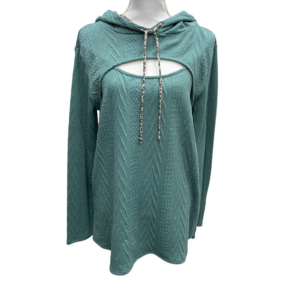 Heimish U.S.A. Peekaboo Teal Knit Long Sleeve Hoodie Size XL